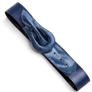 Vintage Navy Leather Snake Skin Belt Statement Buckle Exotic Leather Adjustable